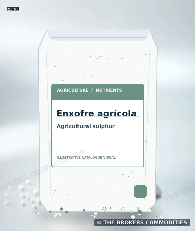Azufre agrícola — Ilustración de la formulación para identificación visual; no representa envase, existencias ni un lote disponible.