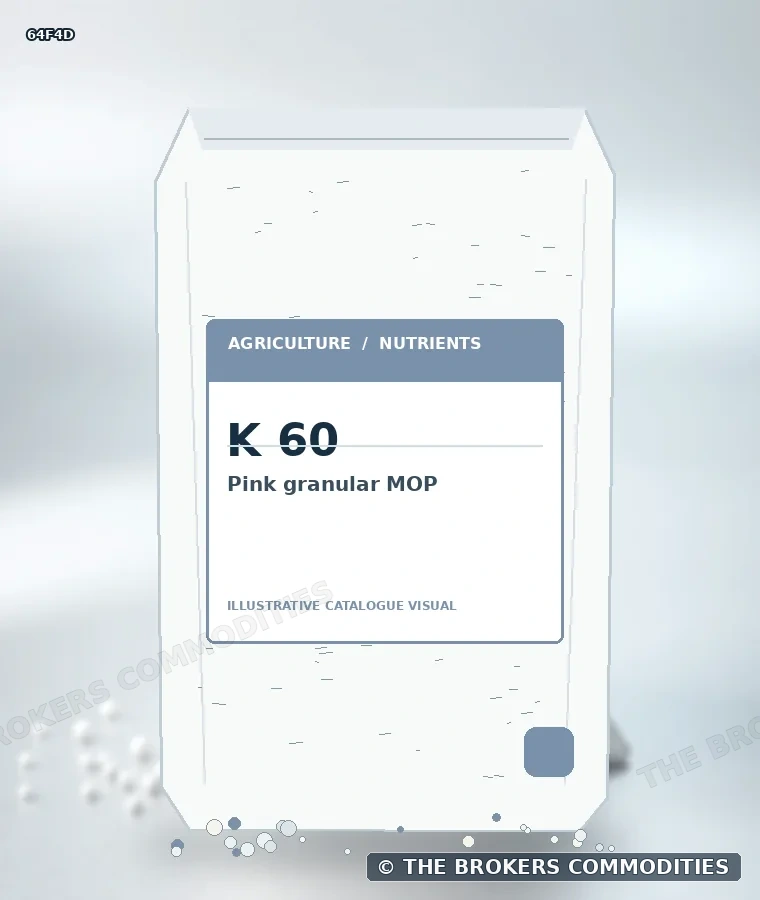 MOP granulado rosa · K 60 — Ilustración de la formulación para identificación visual; no representa envase, existencias ni un lote disponible.