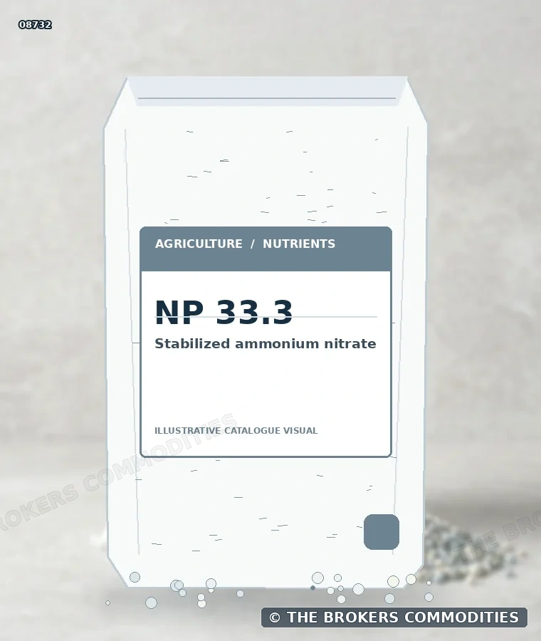 Stabilized ammonium nitrate · NP 33.3 — Illustration of the formulation for visual identification; it does not depict confirmed packaging, stock or a specific lot.