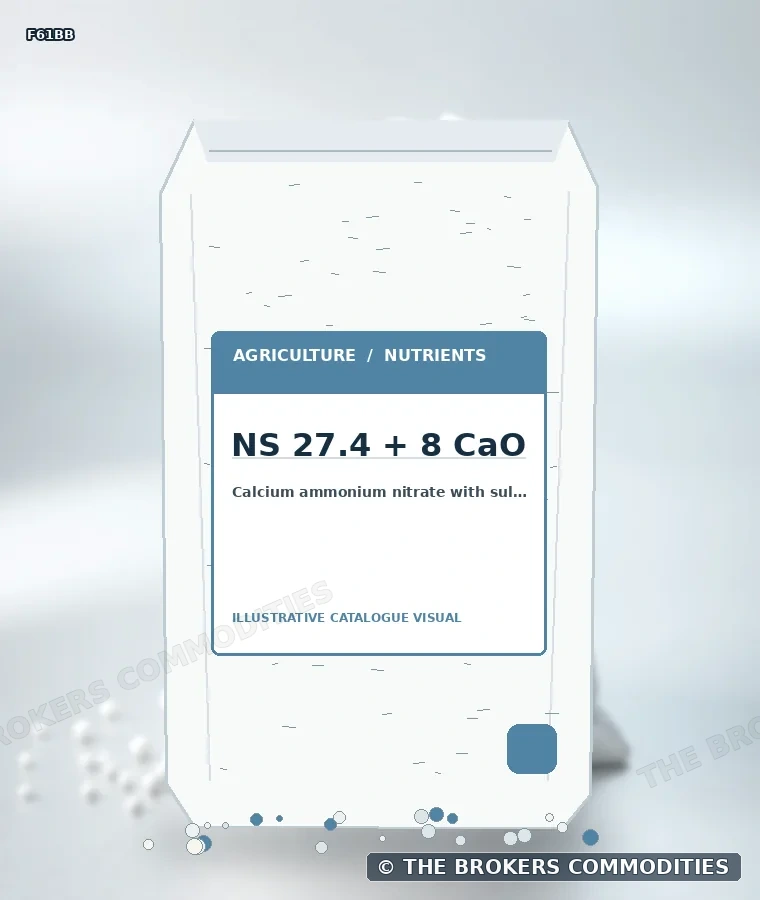 Calcium ammonium nitrate with sulphur · NS 27.4 + 8 CaO — Illustration of the formulation for visual identification; it does not depict confirmed packaging, stock or a specific lot.